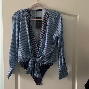Blue striped bodysuit